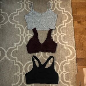 Set of 3 Aerie, SHEIN and Steve Bralettes - Gray, Burgundy, Black, size S